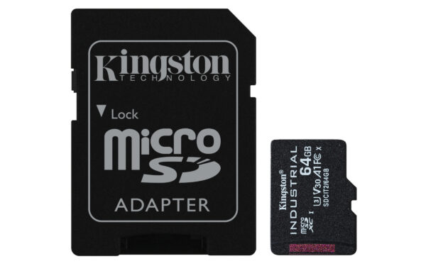 Kingston Technology Tarjeta 64GB microSDXC Industrial C10 A1 pSLC + adaptador SD