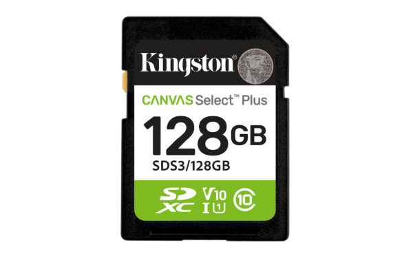 0760d748b6349fa2bb1aaf4ce3d1faddb397fdc1.jpg Kingston Technology 128 GB SDXC Canvas Select Plus Gen3 150 MB/s C10 UHS-I U1 V10