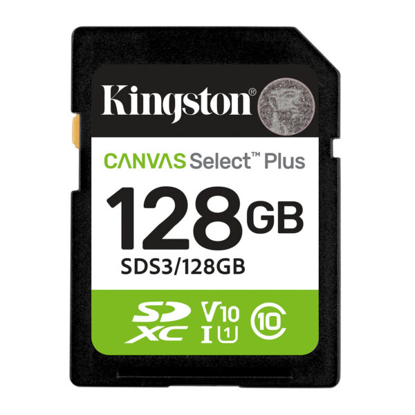 0760d748b6349fa2bb1aaf4ce3d1faddb397fdc1.jpg Kingston Technology 128 GB SDXC Canvas Select Plus Gen3 150 MB/s C10 UHS-I U1 V10