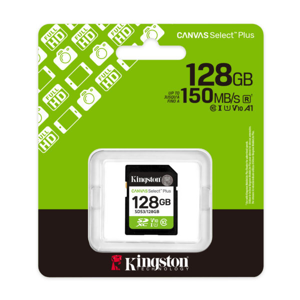 2dcb4ffac2b960ee036c0b7ec19d3aff547d9680.jpg Kingston Technology 128 GB SDXC Canvas Select Plus Gen3 150 MB/s C10 UHS-I U1 V10