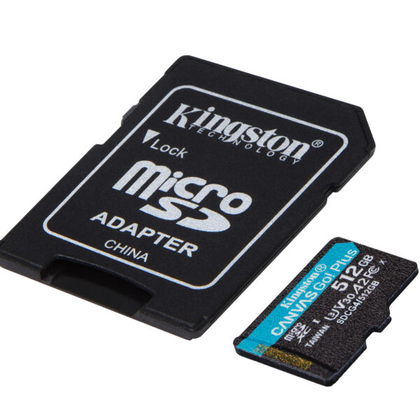 2f4bd10e6fa2d2d4f33c2e7ae9140c30aecb37da.jpg Kingston Technology Tarjeta microSDXC Canvas Go Plus Gen4 de 512 GB, 200 MB/s, A2 U3 V30 y adaptador