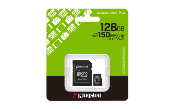 489e663b1540da4bf7a2764e6afa01ee7f70b1f0-1.jpg Kingston Technology 128GB microSDXC Canvas Select Plus Gen3 150MB/s A1 (Incluye adaptador de SD)