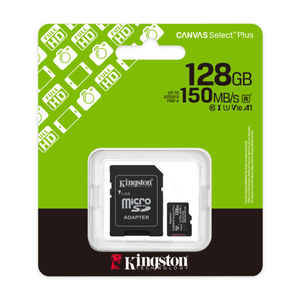 489e663b1540da4bf7a2764e6afa01ee7f70b1f0-1.jpg Kingston Technology 128GB microSDXC Canvas Select Plus Gen3 150MB/s A1 (Incluye adaptador de SD)