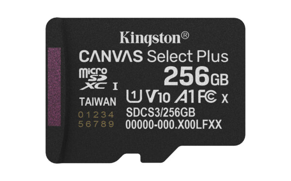 556c1ea3d27ceeb54bcb4483fdbade1cd0071a77.jpg Kingston Technology 256GB microSDXC Canvas Select Plus Gen3 150MB/s A1 (Incluye adaptador de SD)