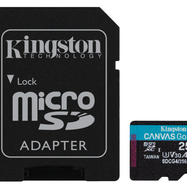 6527bada18a31f48f9a4d1e5134ea5ead92fe91c.jpg Kingston Technology Tarjeta microSDXC Canvas Go Plus Gen4 de 256 GB, 200 MB/s, A2 U3 V30 y adaptador