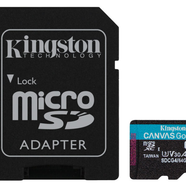 8be84df681d5d58a1ca9838fb7eaf190ca962dbd.jpg Kingston Technology Tarjeta microSDXC Canvas Go Plus Gen4 de 64 GB, 200 MB/s, A2 U3 V30 y adaptador