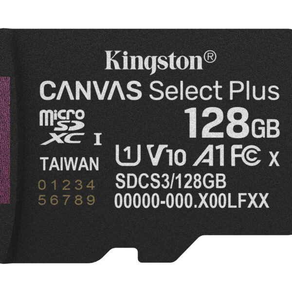 ac73b9d82cf840ab73c981d518f6171b7787a7ca.jpg Kingston Technology 128GB microSDXC Canvas Select Plus Gen3 150MB/s A1 (Incluye adaptador de SD)