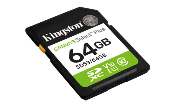 d1dbb05e451b1e505bee0d502d598d984caacacb.jpg Kingston Technology 64 GB SDXC Canvas Select Plus Gen3 100 MB/s C10 UHS-I U1 V10