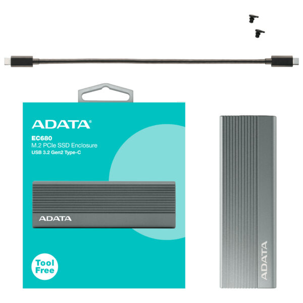 ADATA EC680 Caja externa para unidad de estado sólido (SSD) Gris M.2