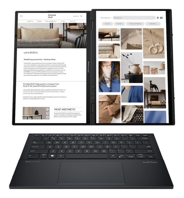 fd97f88100dd0adcf46d10b0f268228115ca70fd.jpg ASUS Zenbook Duo UX8406CA-PZ073W Intel Core Ultra 9 285H Híbrido (2-en-1) 35,6 cm (14") Pantalla táctil 3K 32 GB LPDDR5x-SDRAM 1 TB SSD Wi-Fi 7 (802.11be) Windows 11 Home Gris QWERTY Español