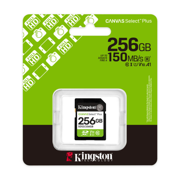 068849243de1a819ce4f9580c6a53b71825e823b.jpg Kingston Technology 256 GB SDXC Canvas Select Plus Gen3 150 MB/s C10 UHS-I U1 V10