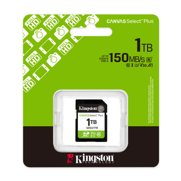 Kingston Technology 1 TB SDXC Canvas Select Plus Gen3 150 MB/s C10 UHS-I U3 V30