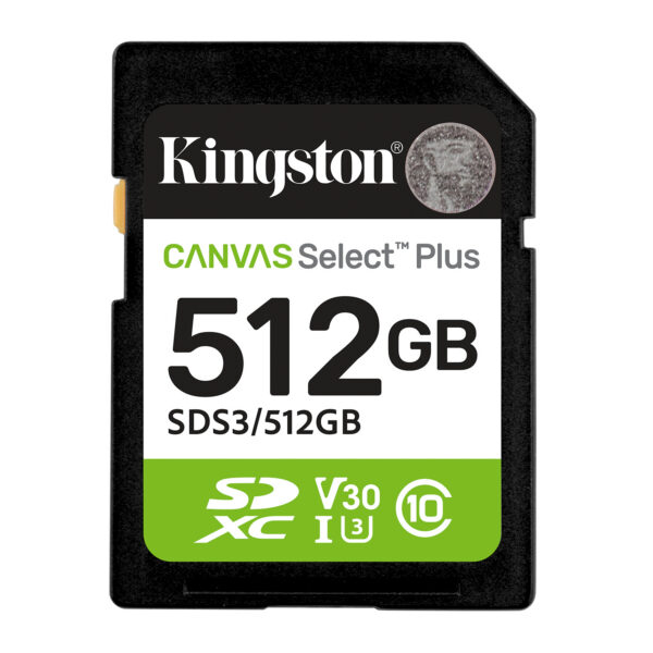 431f7e1abccea037b0410edbef4dea5446f0d8cc.jpg Kingston Technology 512 GB SDXC Canvas Select Plus Gen3 150 MB/s C10 UHS-I U3 V30