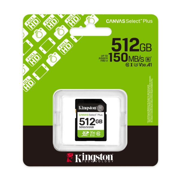 631b7dc94a22918754faea907efddd1aaa4ed41b.jpg Kingston Technology 512 GB SDXC Canvas Select Plus Gen3 150 MB/s C10 UHS-I U3 V30