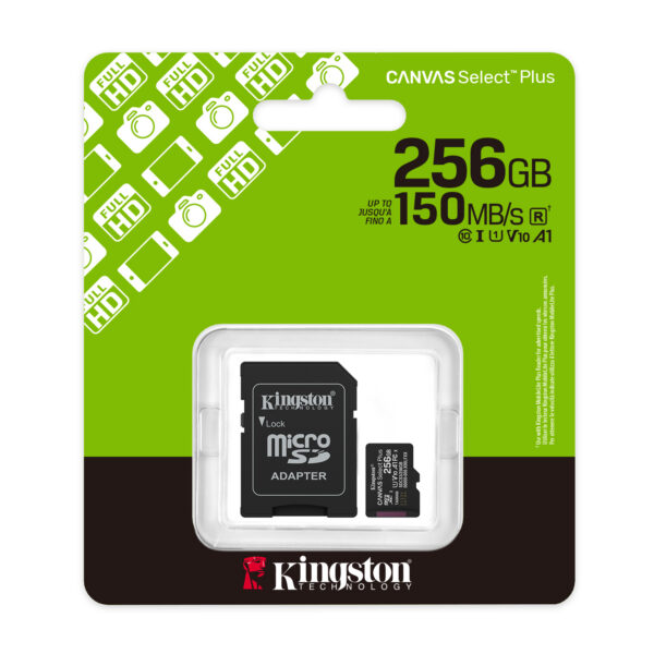 Kingston Technology 256GB microSDXC Canvas Select Plus Gen3 150MB/s A1 (Incluye adaptador de SD)
