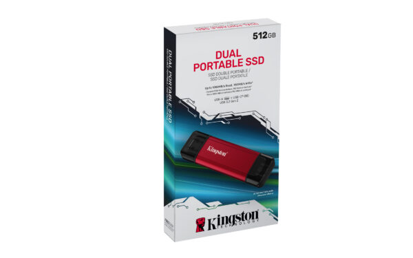 73687557ceedf6bf1f38d0c27f8a3a2f250d93c7.jpg Kingston Technology 512GB Dual USB-A/C Portable SSD, Up to 1050MB/s USB 3.2 Gen 2