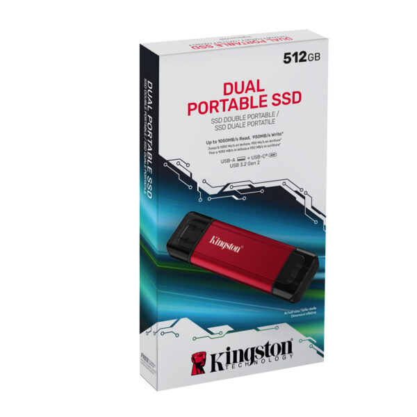 73687557ceedf6bf1f38d0c27f8a3a2f250d93c7.jpg Kingston Technology 512GB Dual USB-A/C Portable SSD, Up to 1050MB/s USB 3.2 Gen 2