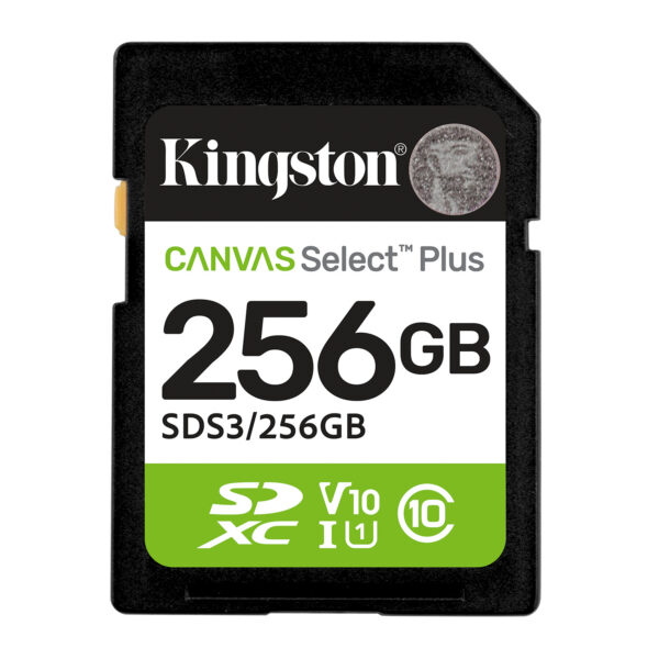 927be79ab6595577e5472224773523016dd5a307.jpg Kingston Technology 256 GB SDXC Canvas Select Plus Gen3 150 MB/s C10 UHS-I U1 V10