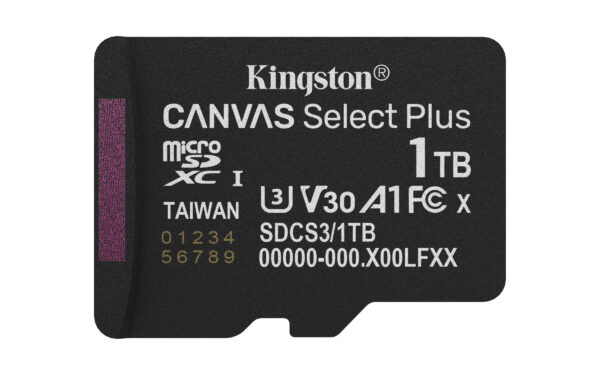 f6d8abd65fe91af7eccbd5102f657d11b69fd50b.jpg Kingston Technology 1TB microSDXC Canvas Select Plus Gen3 150MB/s A1 (Incluye adaptador de SD)